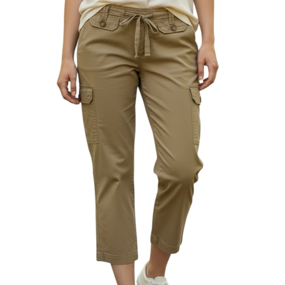 OLD NAVY Pants Cropped Size 6 Khaki Tan Flat Front 70s Pockets Zipper Fly